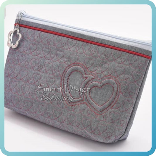 3D Embossed TRAPUNTO HEART - ITH VALENTINE'S QUILT ZIPPER BAG