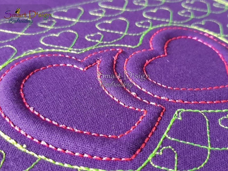 3D Embossed TRAPUNTO HEART - ITH VALENTINE'S QUILT ZIPPER BAG