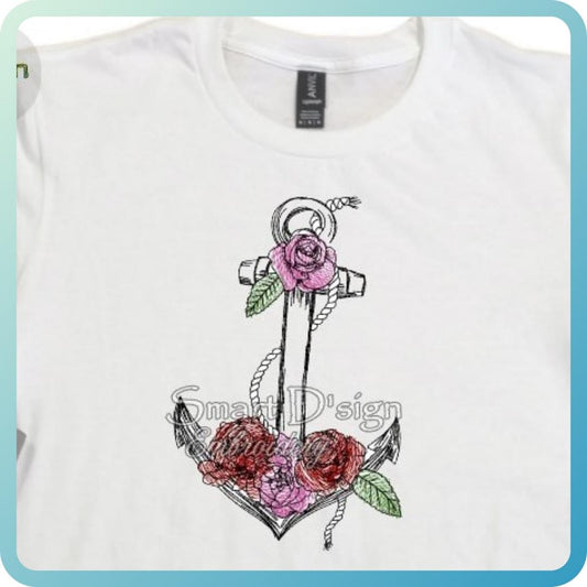 ANCHOR with ROSES Maritime Doodle Outline