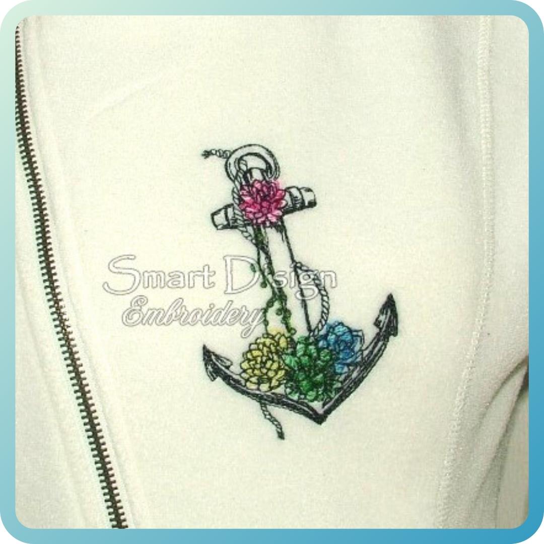 ANCHOR with SUCCULENTS Maritime Doodle Outline