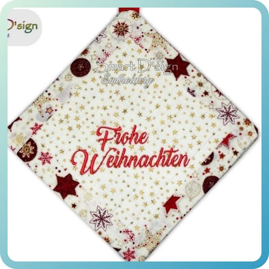 ITH SQUARE PATCHWORK POTHOLDER FROHE WEIHNACHTEN