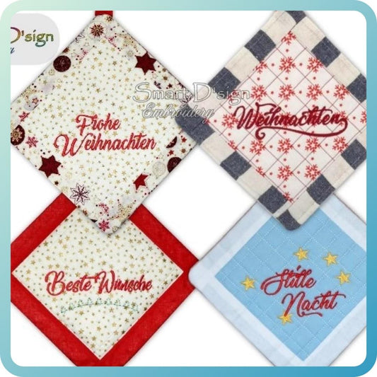 ITH SQUARE PATCHWORK POTHOLDER GERMAN CHRISTMAS Set of 4