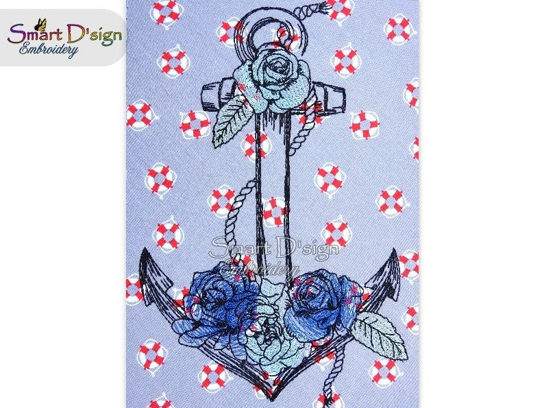ANCHOR with ROSES Maritime Doodle Outline