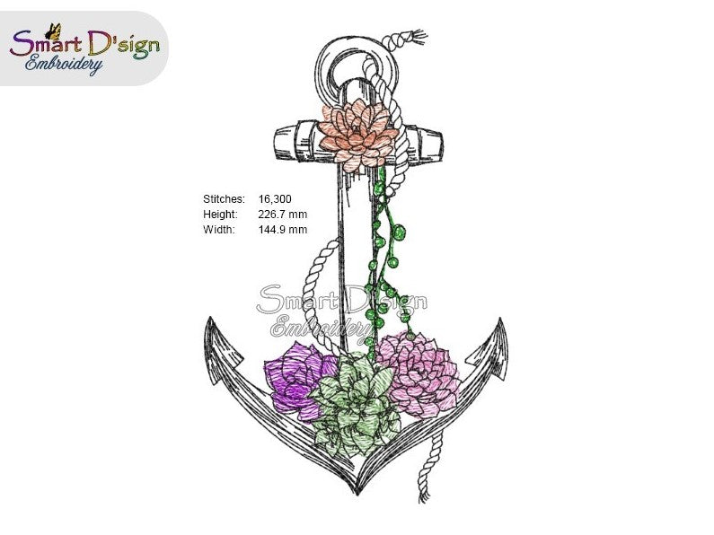 ANCHOR with SUCCULENTS Maritime Doodle Outline