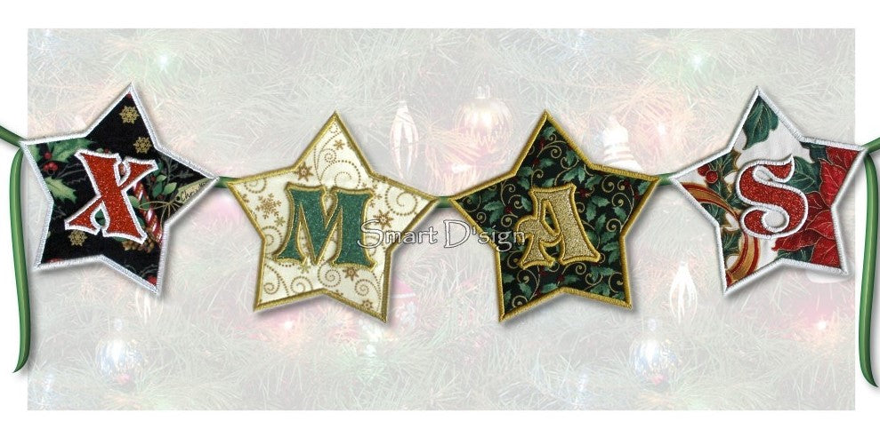 CHRISTMAS STAR APPLIQUE BUNTING 26 Letters