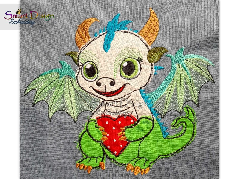 BABY DRAGON with HEART DOODLE APPLIQUE