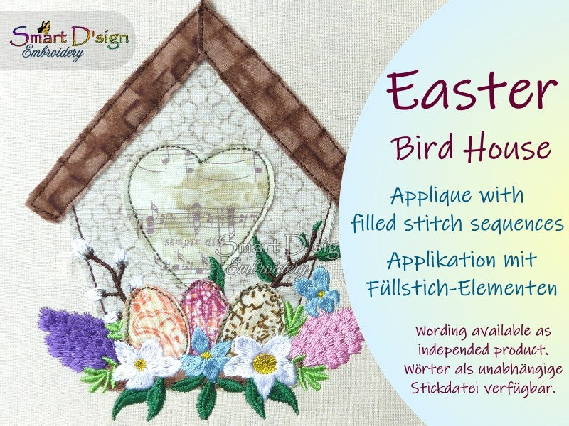 EASTER SPRING FLOWER BIRD HOUSE APPLIQUE