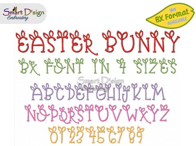 EASTER BUNNY ALPHABET 4 Sizes - Embroidery Font & BX Font