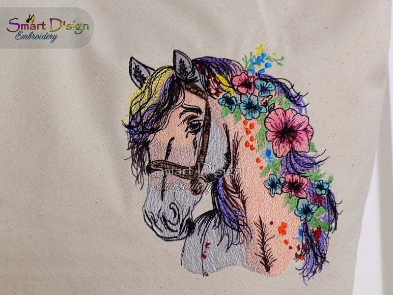 FLOWER HORSE Fill Stitch w. Doodle Outline