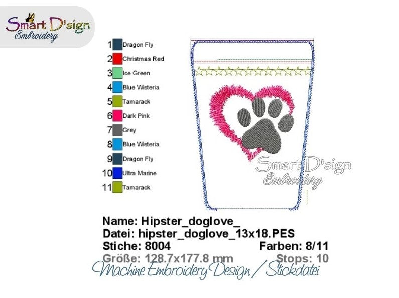 ITH ZIPPER HIP BAG - PAW PRINT HEART - Treat Pouch, fully lined