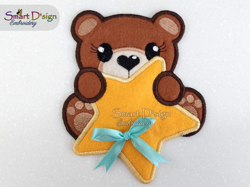 ITH TEDDY WITH STAR - Puff Applique
