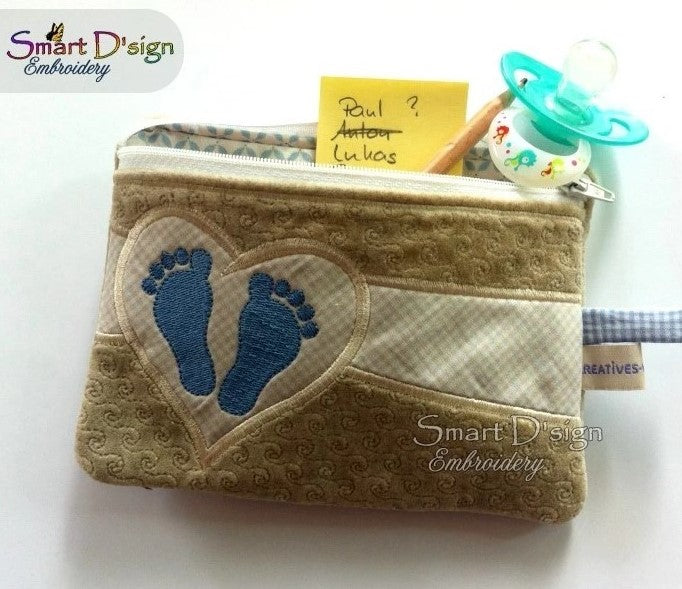 ITH BABY FOOTPRINT - Applique Zipper Bag - fully lined