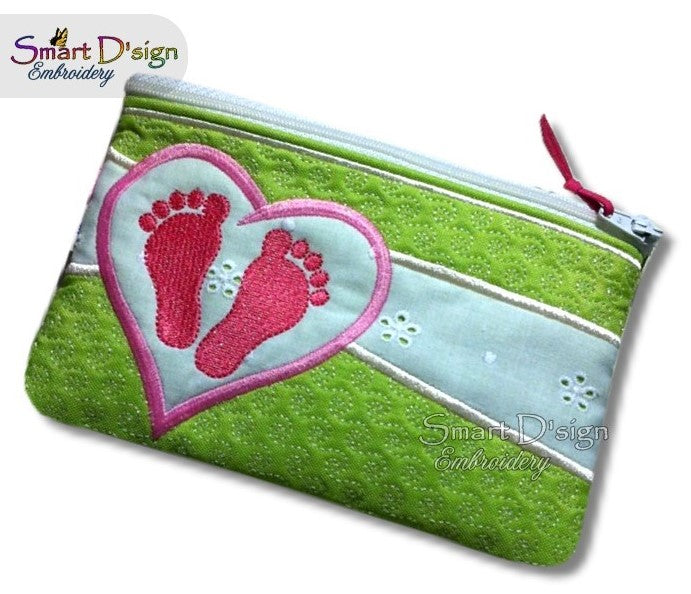 ITH BABY FOOTPRINT - Applique Zipper Bag - fully lined