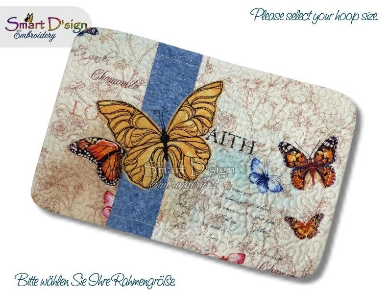 ITH PATCHWORK MUG RUG - BUTTERFLY Raw Applique