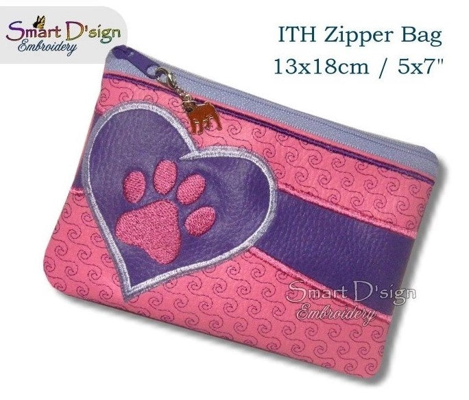 ITH PAW PRINT - Applique Zipper Bag - fully lined