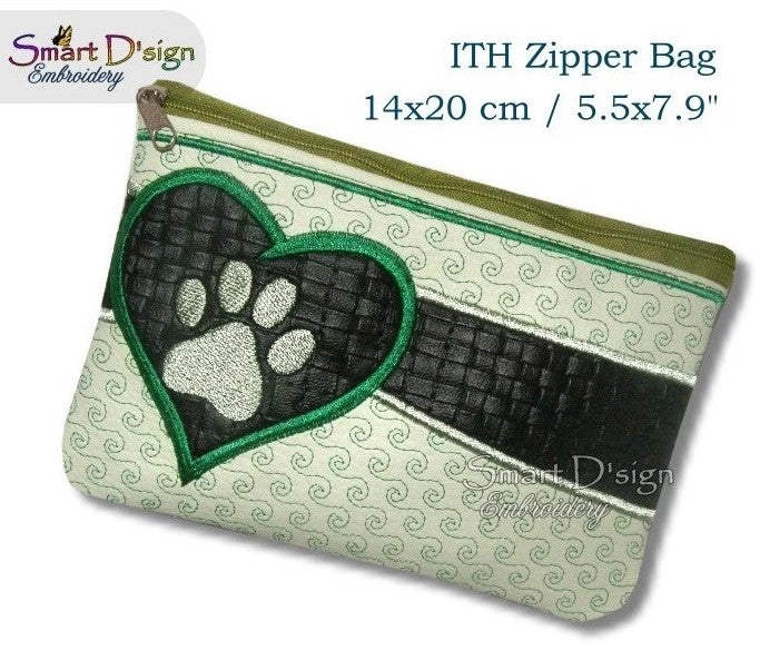 ITH PAW PRINT - Applique Zipper Bag - fully lined