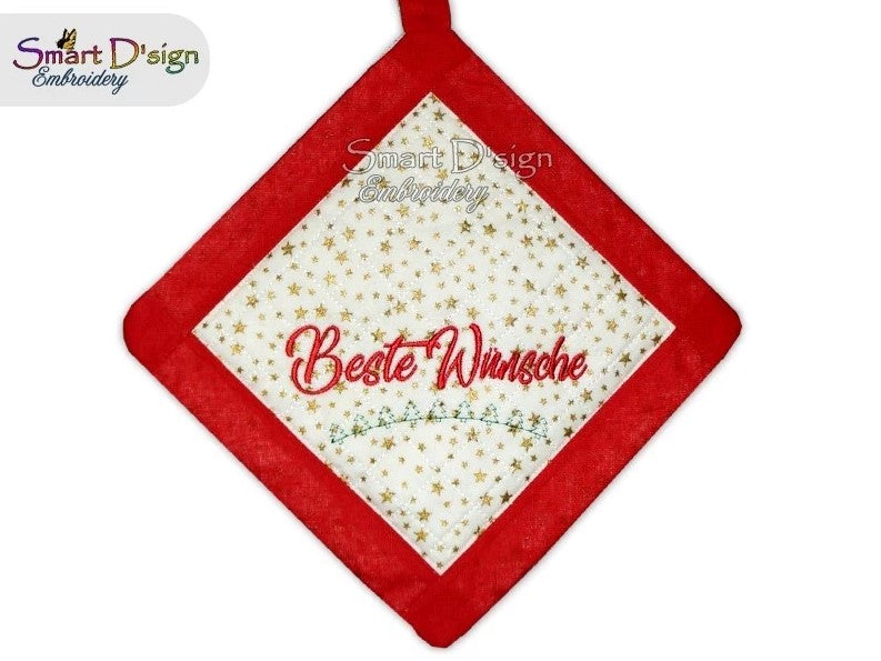 ITH SQUARE PATCHWORK POTHOLDER GERMAN CHRISTMAS Set of 4
