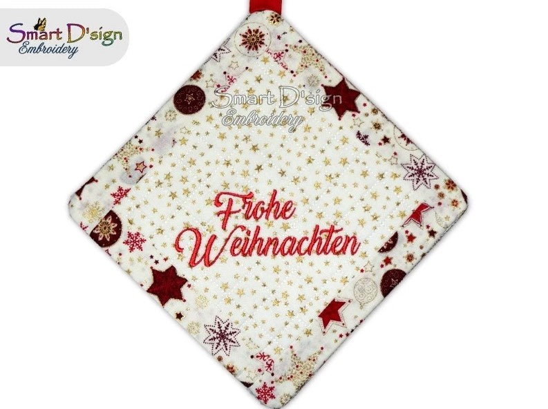 ITH SQUARE PATCHWORK POTHOLDER FROHE WEIHNACHTEN