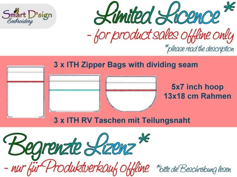 LICENCE for 3x BLANK ITH SILHOUETTE ZIPPER BAGS