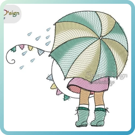 LITTLE LOLA - Girl with Umbrella - Doodle Sketch Design