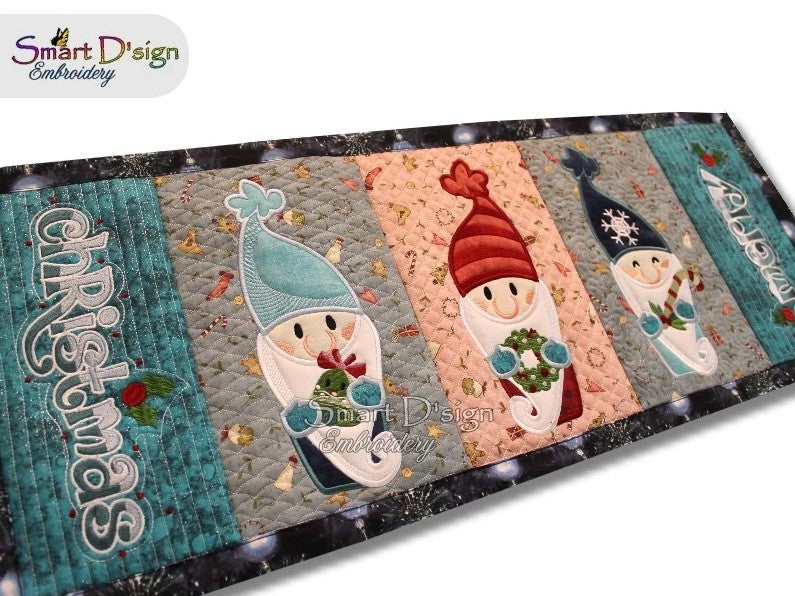 MERRY CHRISTMAS Patchwork Table Runner - 7 ITH Quilt Blocks