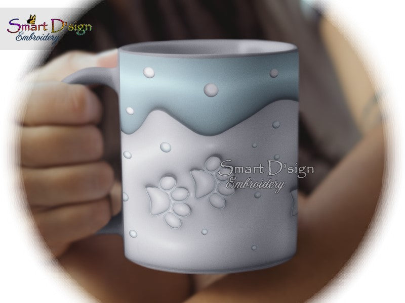 PUFFY 3D PAW PRINTS IN THE SNOW - 3D Inflated 11 Oz Mug Wrap