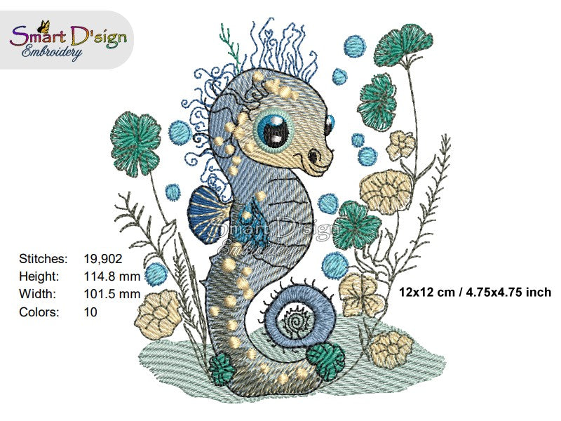 SEAHORSE Fill Stitch w. Doodle Outline