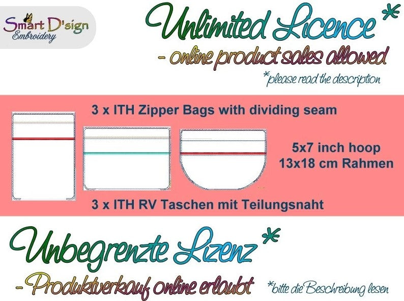 LICENCE for 3x BLANK ITH SILHOUETTE ZIPPER BAGS